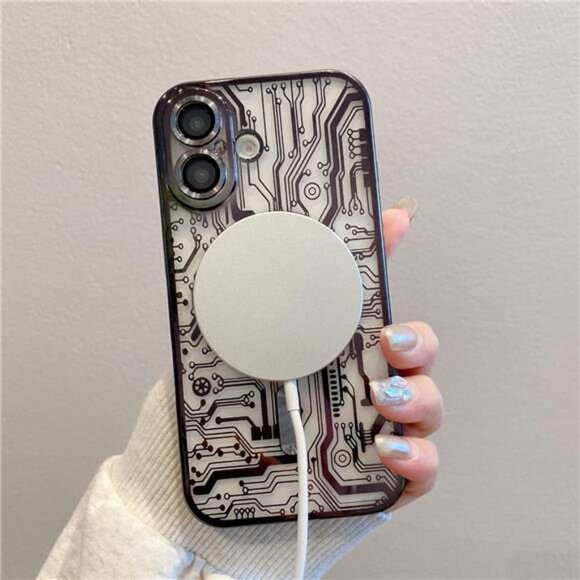 Iphone 16 Pro Black Circuit Clock Pattern Magnetic MagSafe Lens Protect - Picture 5 of 6